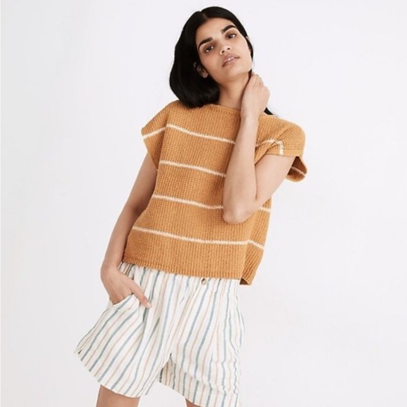 Madewell Tops - Madewell Tan and White Striped Short Sleeve Top